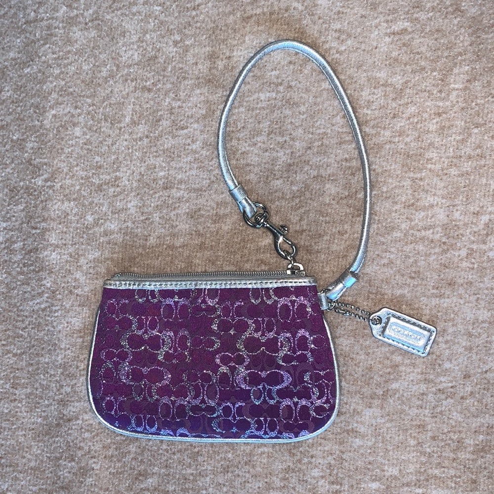 Coach Signature Lurex Purple & Silver Wristlet